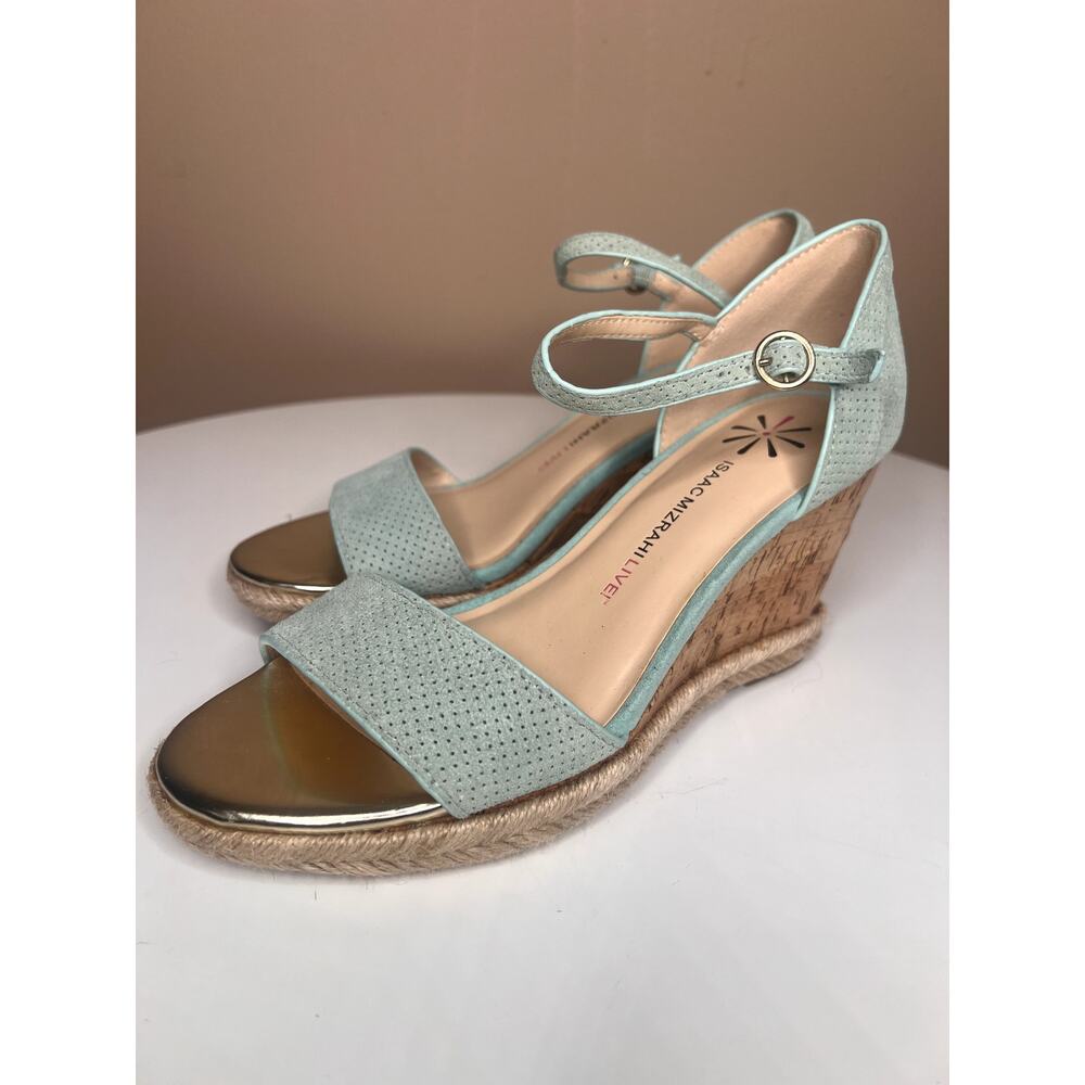 Isaac Mizrahi Live Piper Wedge Sandals Mint Green Suede A277026 8.5 NWOB - Picture 3 of 10